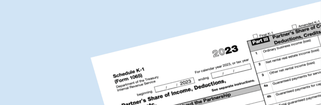 K-1 tax form showing professional tax document preparation