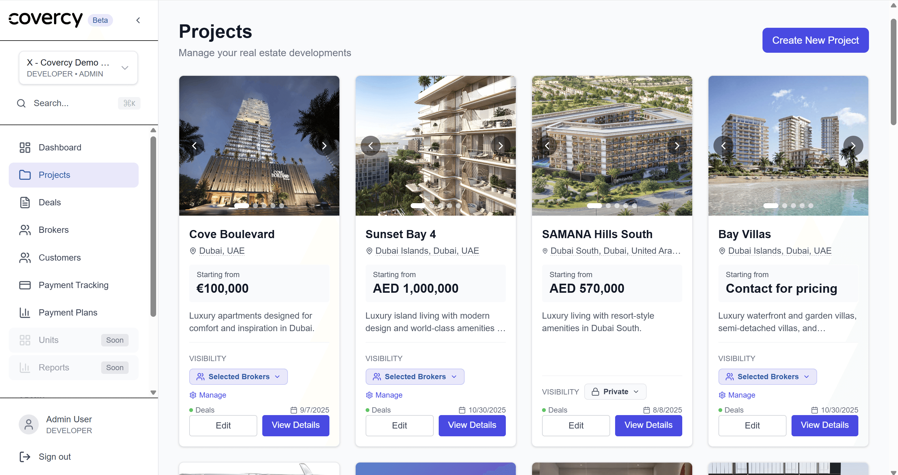 Interactive project map and listing view