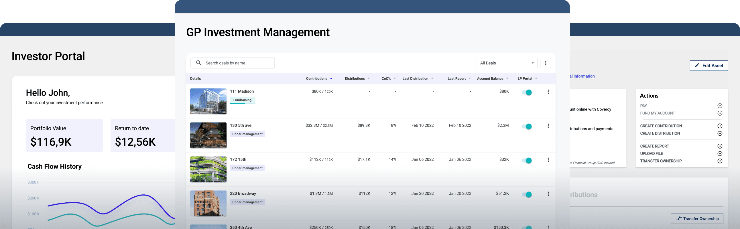 Commercial real estate investment management software dashboard