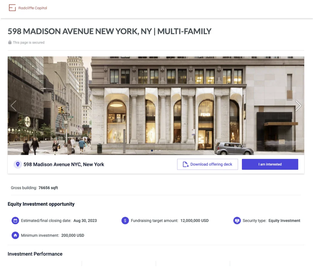 Software de deal flow - ejemplo de página de deal