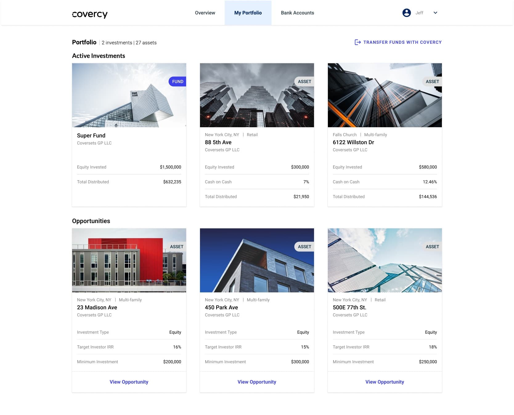 Software de portal para inversores que muestra el panel de control de la cartera de un inversor y los detalles de su cuenta de capital