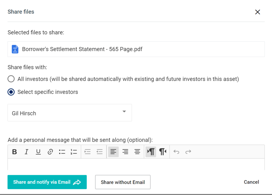 investor document sharing