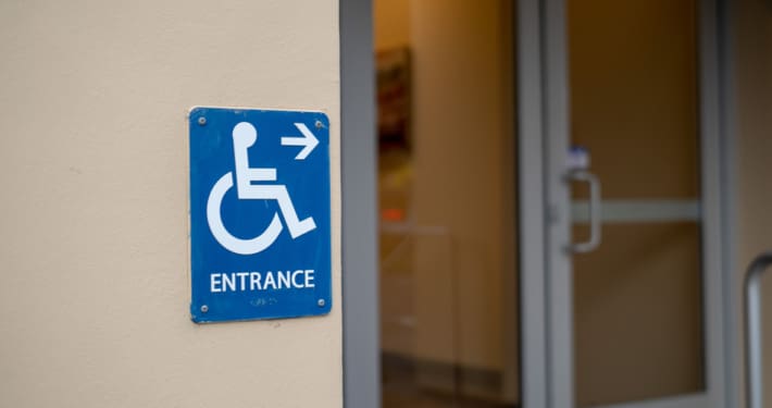 Closeup of a handicap sign on accessible buildings